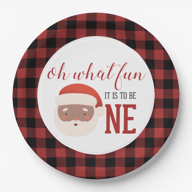 Christmas Santa  First Birthday Paper Plate (Front)