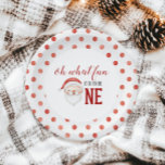 Christmas Santa  First Birthday Paper Plate<br><div class="desc">Christmas Santa first birthday party with water colour santa and red polka dots. Oh what fun it is to be one!</div>
