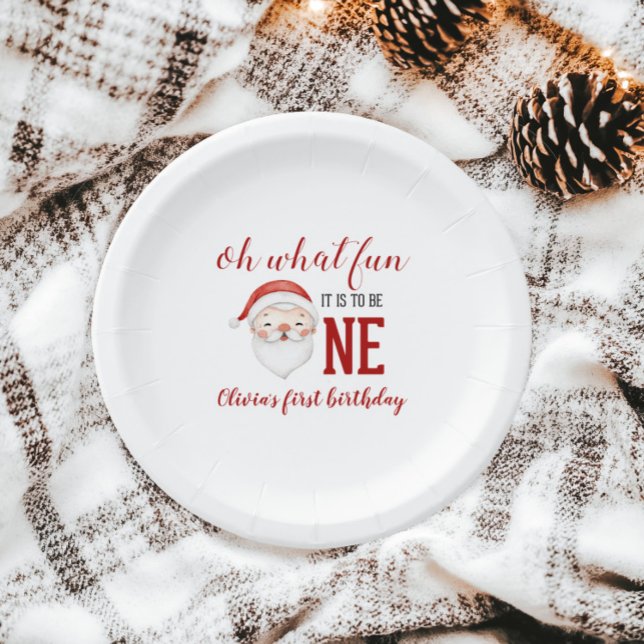 Christmas Santa First Birthday Paper Plate (Creator Uploaded)