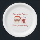 Christmas Santa First Birthday Paper Plate<br><div class="desc">Oh what fun,  it is to be One! Christmas Santa first birthday party with watercolor santa,  christmas and red polka dots.</div>