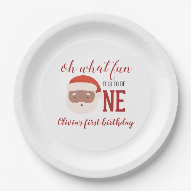 Christmas Santa First Birthday Paper Plate (Front)
