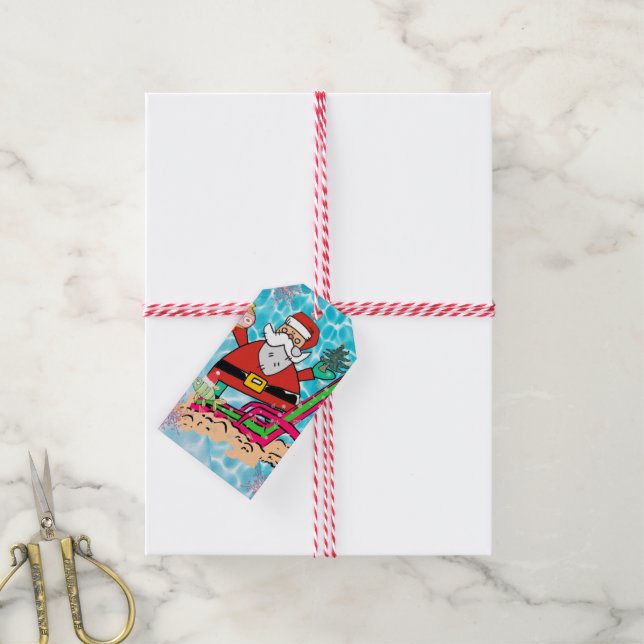 Christmas Santa Fish Ocean Gift Tags  (With Twine)