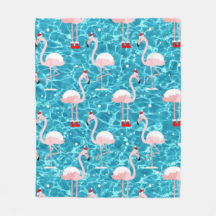 christmas santa flamingo fleece blanket