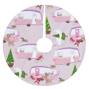 christmas santa flamingo trailer park brushed polyester tree skirt