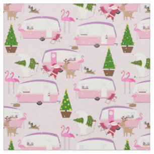 christmas santa flamingo trailer park fabric