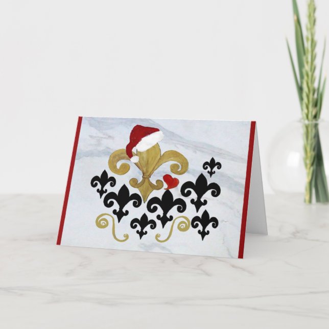 Christmas Santa Fleur de lis gold and black Cards (Front)