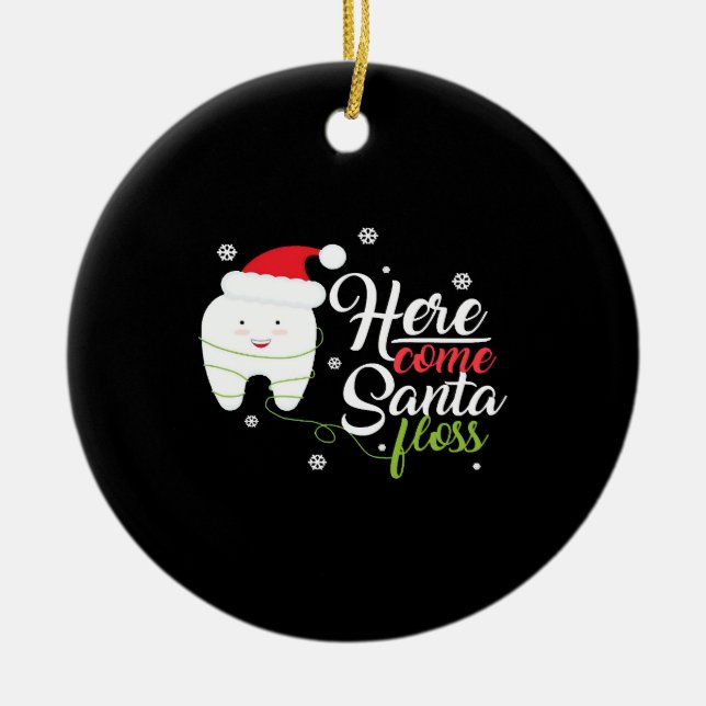 Christmas Santa Floss Dental Hygienists Dentist Gi Ceramic Tree Decoration (Front)