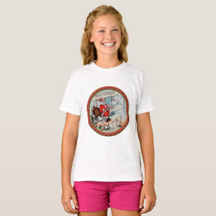 Christmas Santa flying a old aeroplane T-Shirt