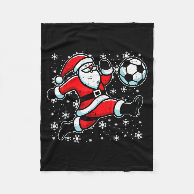Christmas Santa Football Kick Xmas Soccer Men Boys Fleece Blanket (Front)