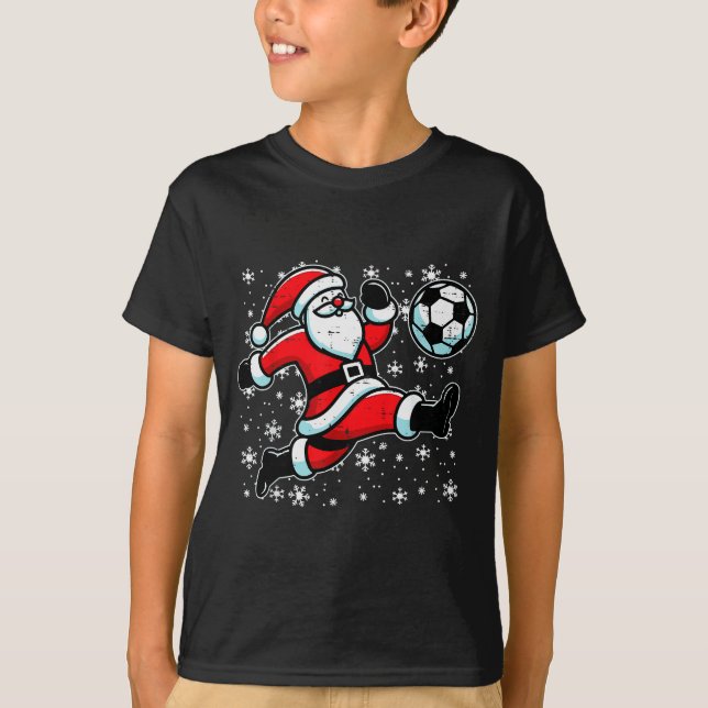 Christmas Santa Football Kick Xmas Soccer Men Boys T-Shirt (Front)