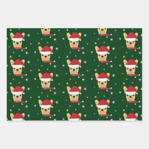 Christmas Santa French Bulldog Snowflake Wrapping Paper Sheet