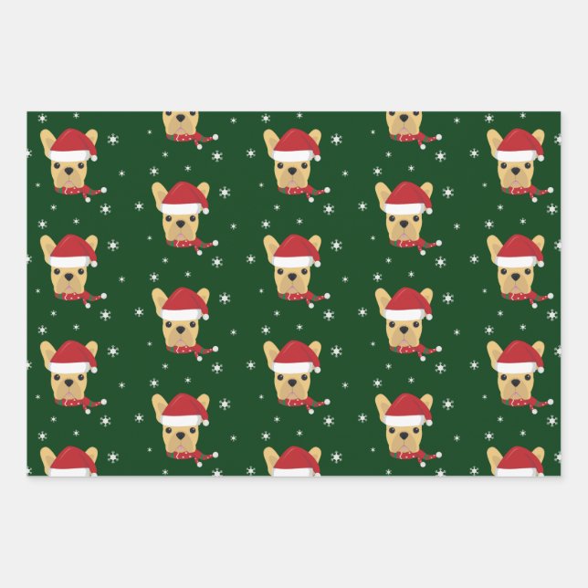 Christmas Santa French Bulldog Snowflake Wrapping Paper Sheet (Front)