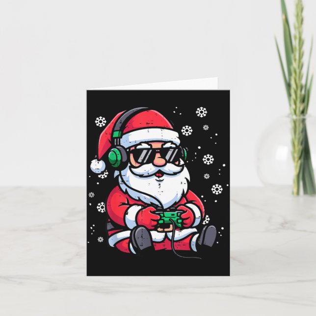 Christmas Santa Gamer Funny Xmas Video Gaming Men  Card (Front)