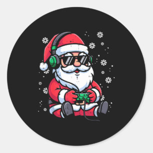 Christmas Santa Gamer Funny Xmas Video Gaming Men  Classic Round Sticker