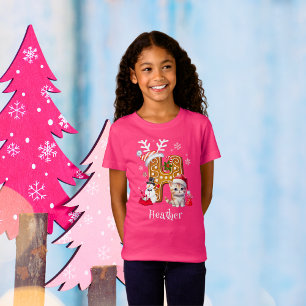 Christmas Santa Gingerbread Alphabet H Pink Girl T-Shirt