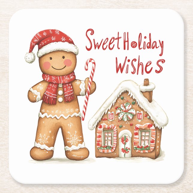 Christmas Santa Gingerbread man  Square Paper Coaster (Front)