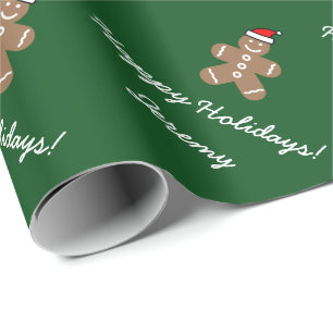 Christmas Santa gingerbread man wrapping paper