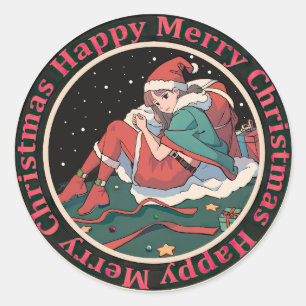 Christmas Santa Girl Classic Round Sticker