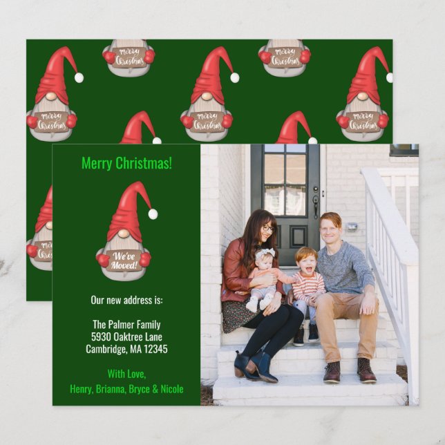 Christmas Santa Gnome New Home Moving Holiday Card (Front/Back)