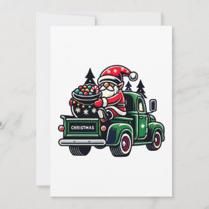 Christmas Santa Gnome On Pickup Truck Invitation