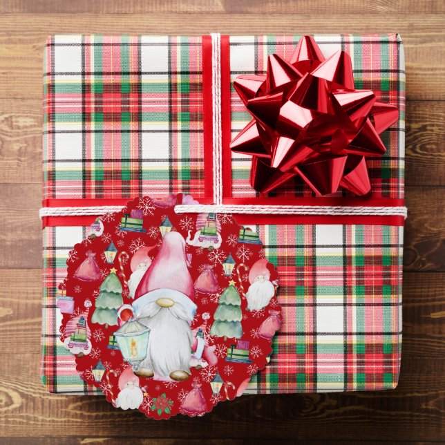 Christmas Santa Gnome Red Colour Name Date Paper Tree Decoration Card (Insitu (Gift))