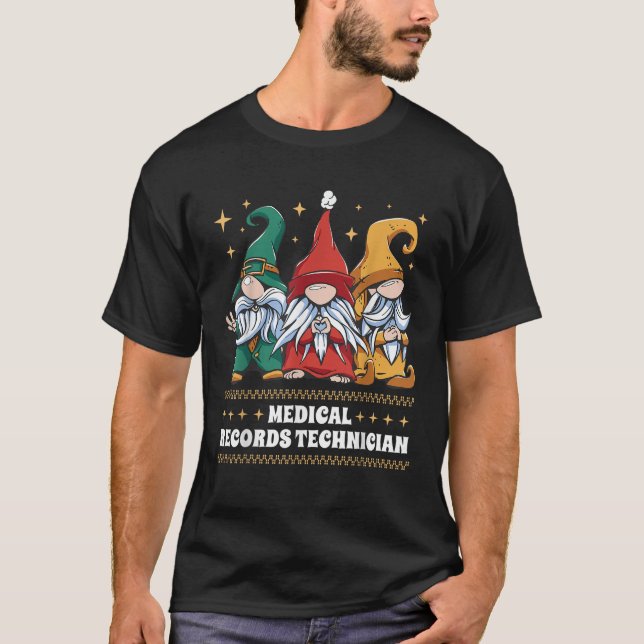 Christmas Santa Gnome Xmas Medical Records Technic T-Shirt (Front)