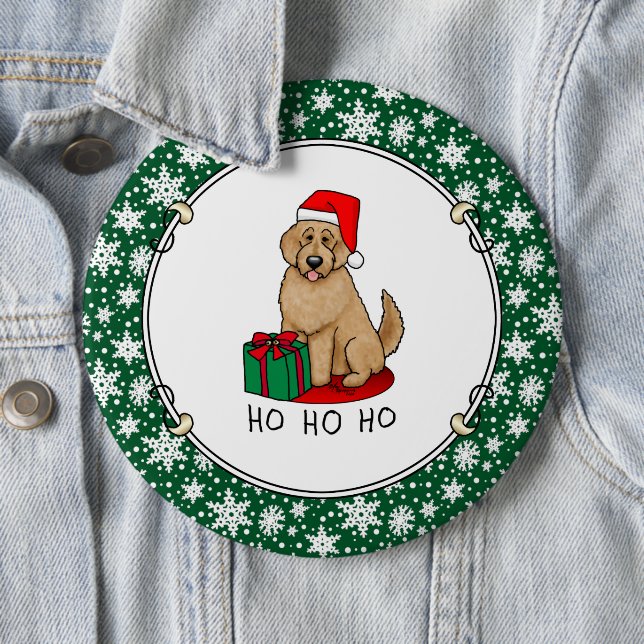Christmas Santa Goldendoodle (golden red) Dog Cute 6 Cm Round Badge (In Situ)