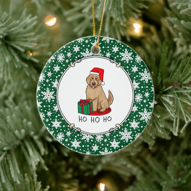 Christmas Santa Goldendoodle (golden red) Dog Cute Ceramic Tree Decoration (Tree)