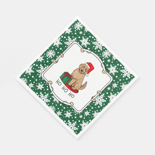 Christmas Santa Goldendoodle (golden red) Dog Cute Napkin (Corner)