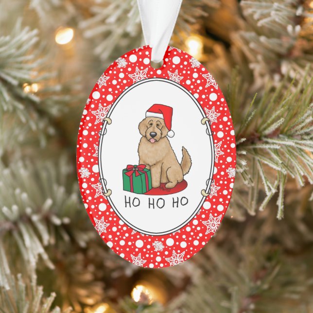 Christmas Santa Goldendoodle (golden red) Dog Cute Ornament (Tree)