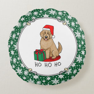 Christmas Santa Goldendoodle (golden red) Dog Cute Round Cushion