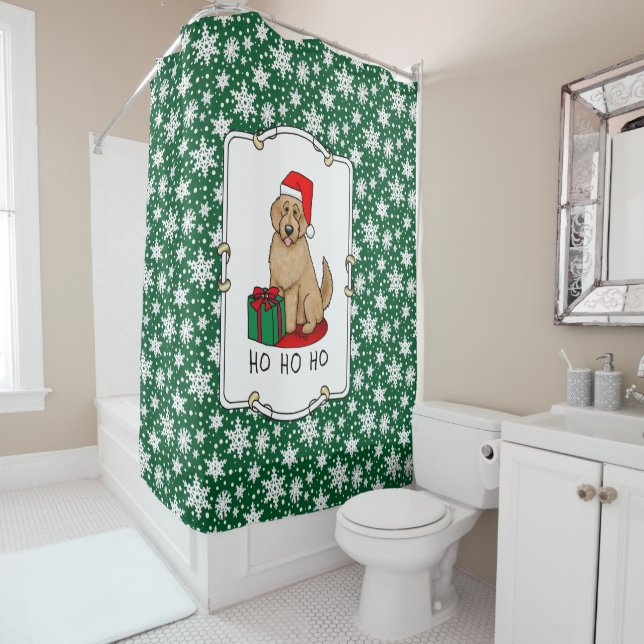 Christmas Santa Goldendoodle (golden red) Dog Cute Shower Curtain (In Situ)