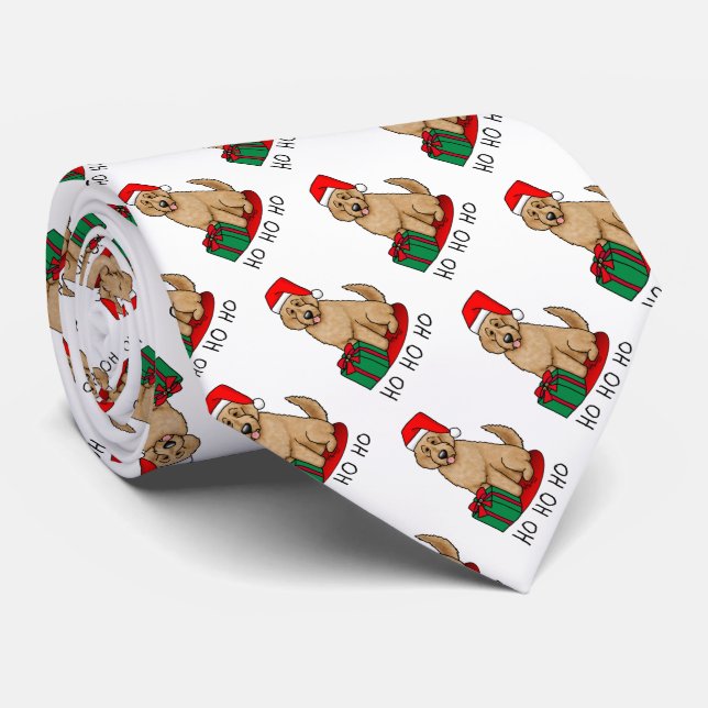 Christmas Santa Goldendoodle (golden red) Dog Cute Tie (Rolled)