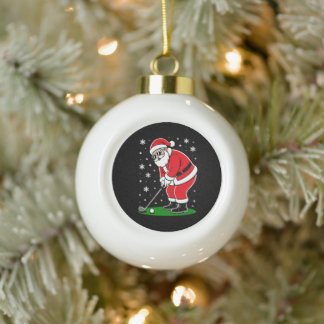 Christmas Santa Golf Golfing Snowflakes Golfer Ceramic Ball Christmas Ornament