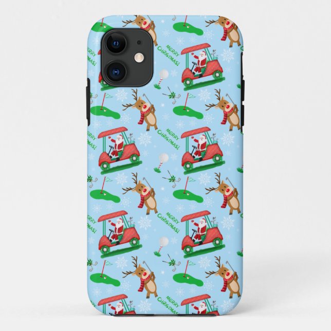 Christmas Santa Golfing With Reindeer Pattern   Case-Mate iPhone Case (Back)