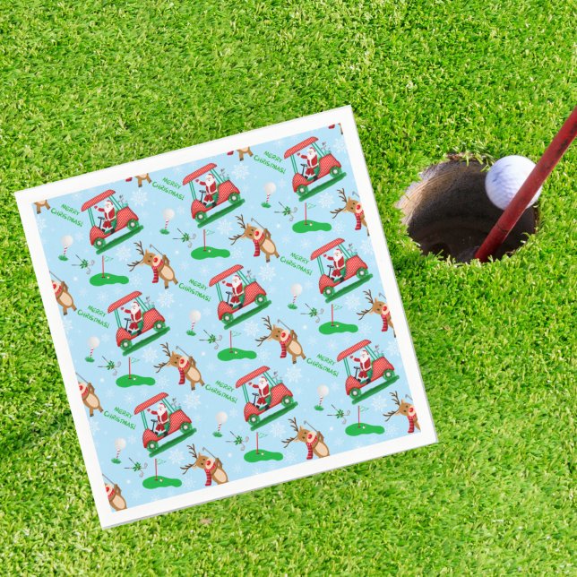Christmas Santa Golfing With Reindeer Pattern  Napkin (Creator Uploaded)