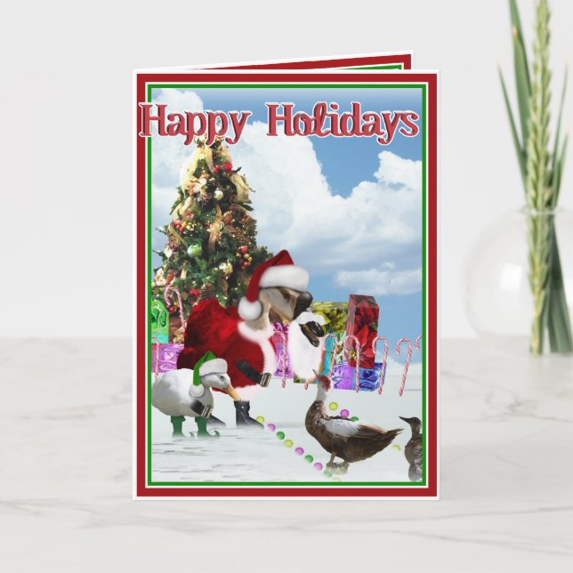 Christmas Santa Goose And Ducks Holiday Card (Front)