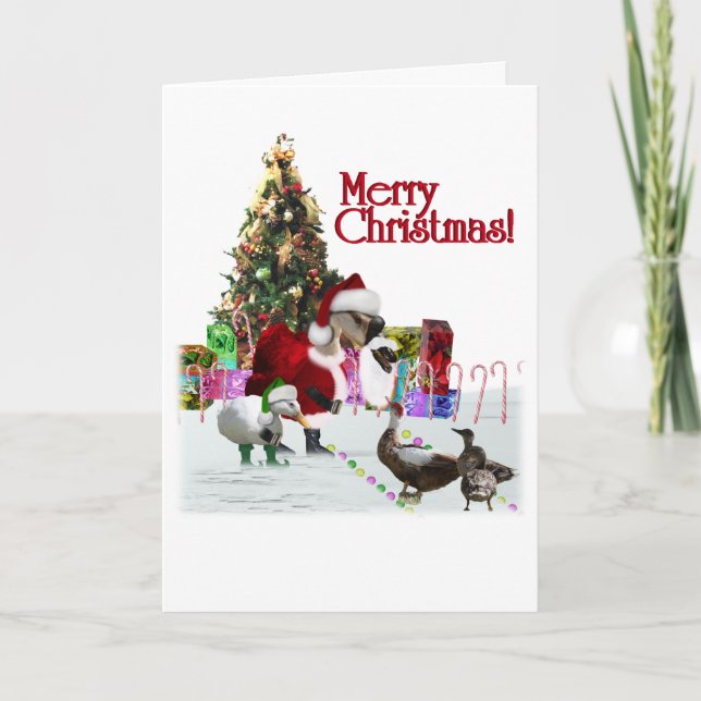 Christmas Santa Goose And Ducks Holiday Card (Front)