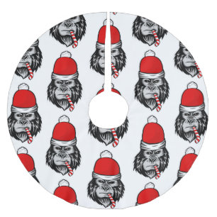 christmas santa gorilla brushed polyester tree skirt