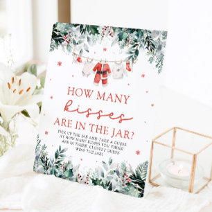 Christmas Santa Guess How Many Kisses Baby Shower  Pedestal Sign