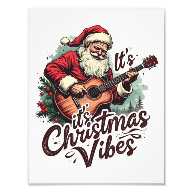 Christmas Santa Guitar Player - Rockin Around the  Photo Print (Front)