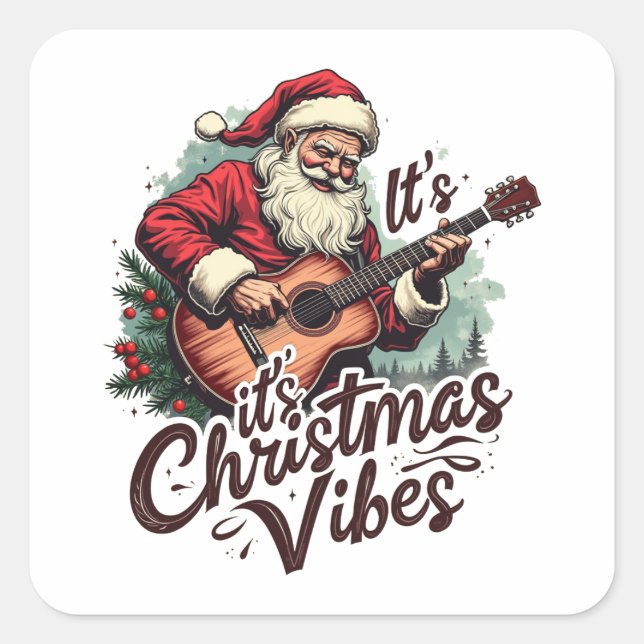 Christmas Santa Guitar Player - Rockin Around the  Square Sticker (Front)