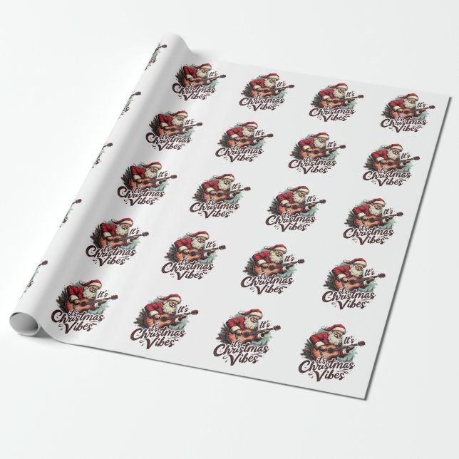 Christmas Santa Guitar Player - Rockin Around the  Wrapping Paper (Unrolled)