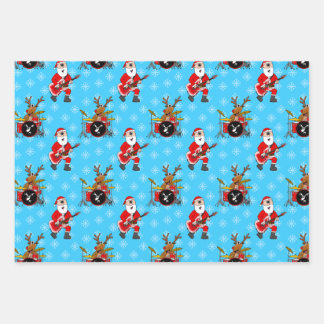 Christmas Santa Guitar Rudolf Drums Pattern Wrapping Paper Sheet