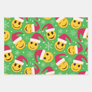 Christmas Santa Happy Smiling Faces Pattern Wrapping Paper Sheet