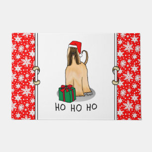 Christmas Santa Hat Afghan Hound Dog Fawn Cute Doormat