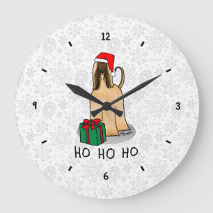 Christmas Santa Hat Afghan Hound Dog Fawn Cute Large Clock