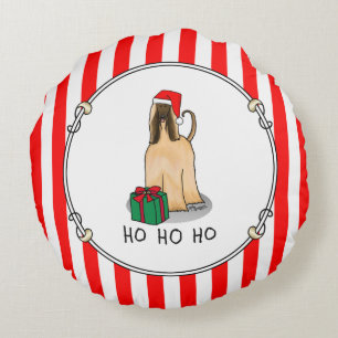 Christmas Santa Hat Afghan Hound Dog Fawn Cute Round Cushion