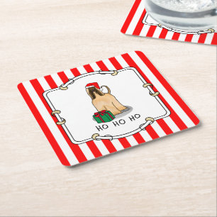 Christmas Santa Hat Afghan Hound Dog Fawn Cute Square Paper Coaster