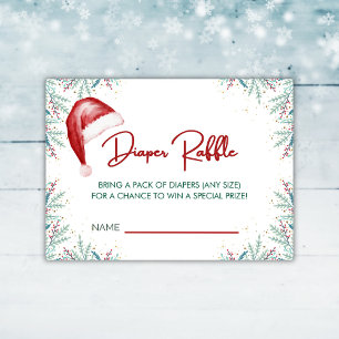 Christmas Santa Hat Baby Shower Diaper Raffle Enclosure Card